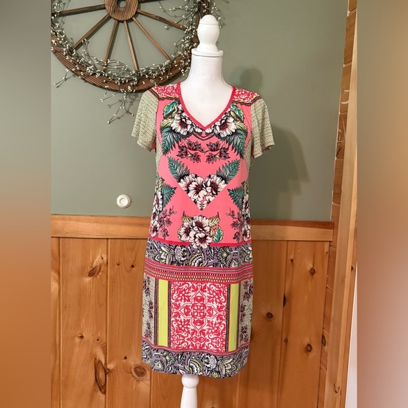 Laundry By Shelli Segal Pink Floral Patchwork Midi Dress size 6 - Picture 1 of 8
